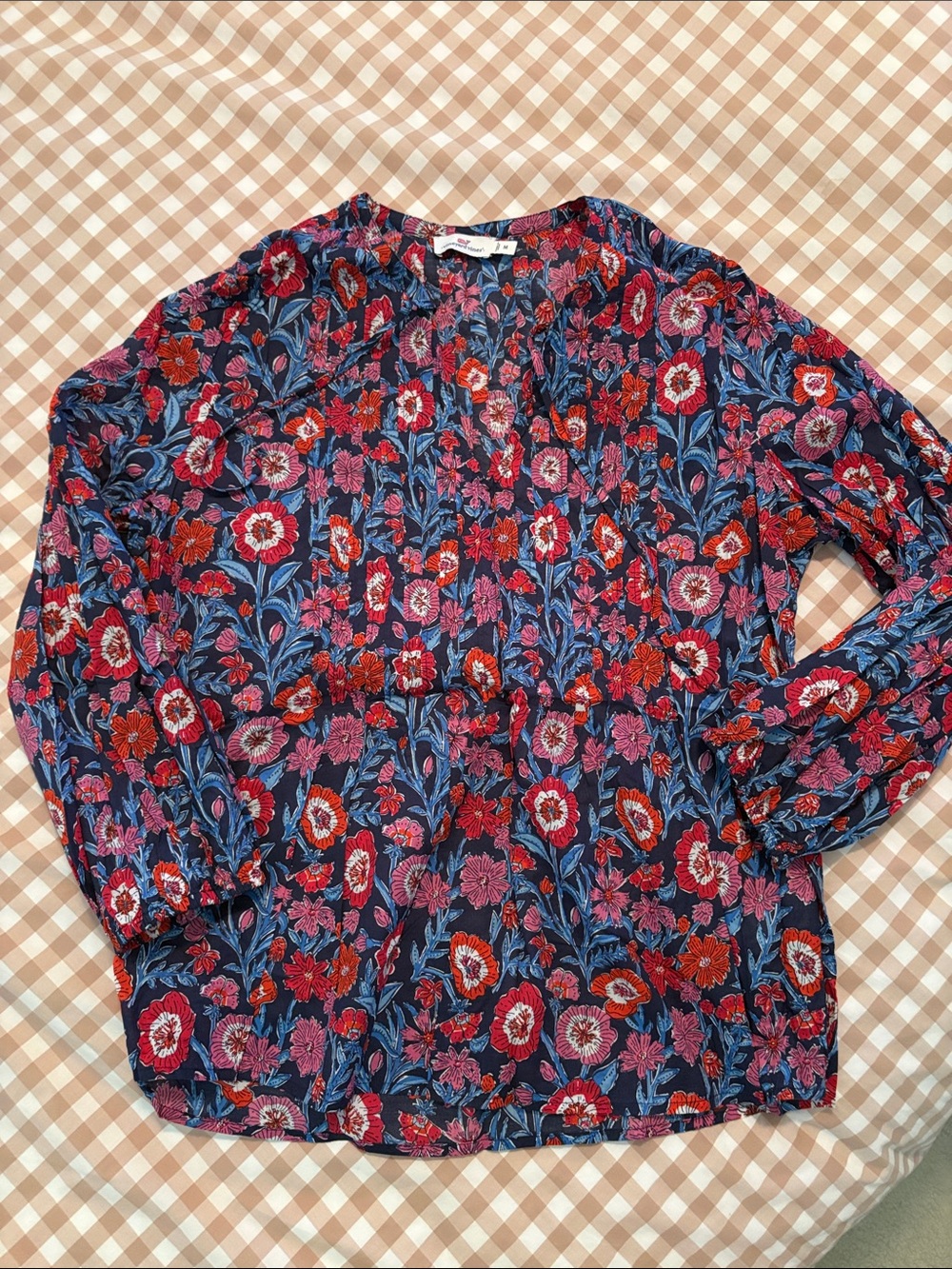 Vineyard Vines Long-Sleeve Blouse in Navy and Red
